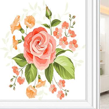 Imagem de Película de janela de privacidade de flores, textura de estilo floral, filme de vidro para sala de estar e escritório em casa, L90 x C 190 cm
