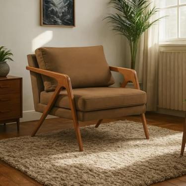 Imagem de Poltrona Mona Luxo em Madeira Estofada em Linho - Marrom