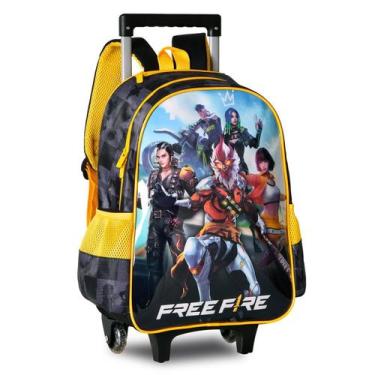 Imagem de Mochila De Rodinhas Escolar Free Fire Com Capuz Preto - Clio