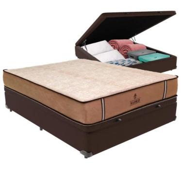 Imagem de Cama Box Baú Viúvo Marrom e Colchão Madrid Molas V-Tech