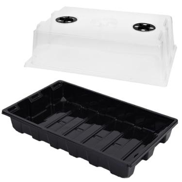 Imagem de YoleShy Conjunto de 5 bandejas fortes para iniciantes com cúpulas de umidade, bandejas de cultivo de plantas de plástico preto para início de sementes, germinação, propagação de mudas e cultivo de
