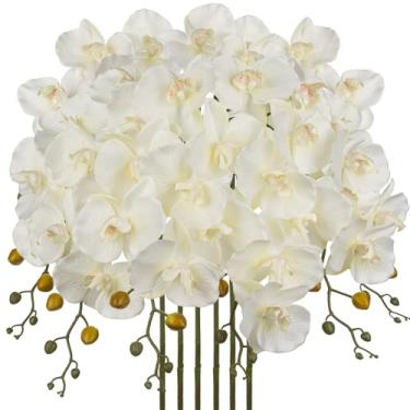 Imagem de 6 peças de hastes artificiais de orquídea de 81 cm, orquídea borboleta branca, flores falsas Phalaenopsis, para decoração de mesa de escritório, orquídeas de seda de toque real para arranjos florais