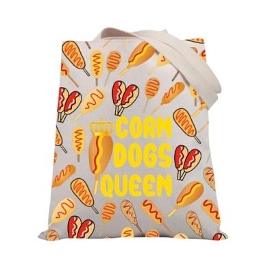Imagem de BDPWSS Bolsa de ombro com tema de comida de carnaval para amantes de cachorros-quentes, presente para amantes de cachorros-quentes, Corndogs Queen Tg, Medium