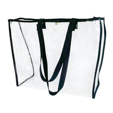 Imagem de ONEART Sacolas holográficas transparentes, iridescentes à prova d'água, bolsa de mão superior, bolsa de praia para festa de vocação transparente, Preto, transparente, Large