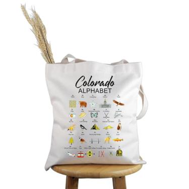 Imagem de PWHAOO Presente Colorado Lover Gift Colorado State Alphabet Tote Bag C-olorado Bolsa de viagem de férias Color-ado Orgulho Presente, Colorado State Alphabet T