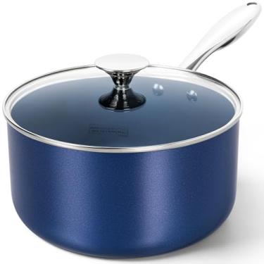 Imagem de MICHELANGELO Panela de 4 litros com tampa, panela de cerâmica antiaderente com alça de aço inoxidável, panela de 4 litros com tampa compatível com indução, segura para forno, azul