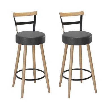 Imagem de Kit 02 Banquetas Altas Chicago Assento Redondo e Com Encosto Madeira  EdeCasaMoveis