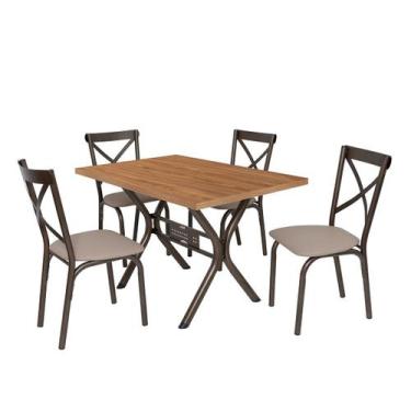 Imagem de Conjunto Mesa Jogo Sala Jantar Ciplafe Karina x 4 Cadeiras Tubo Bronze