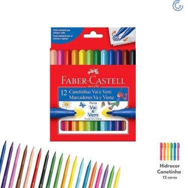 Imagem de Canetinha Hidrocor 12 cores Ponta Vai e Vem - Faber Castell