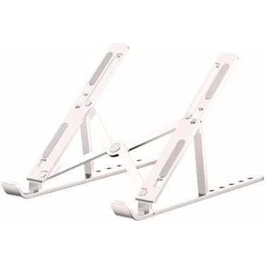 Imagem de Suporte Notebook e Tablet em Alumínio Resistente Apoio Mesa em Metal Articulado Dobrável Ajustável com Altura Regulável Portátil Base para Laptops de 10 à 17 Polegadas e Celular Ergonômico (Prata)