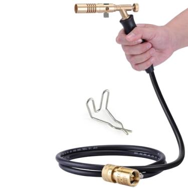 Imagem de TAUSOM Kit de mangueira de tocha de propano longo 1,2 m - Cabeça de tocha a gás MAPP resistente com chama ajustável, solda térmica de 1,426 °C para tubulação, tubo de cobre, kit de solda DIY de nível