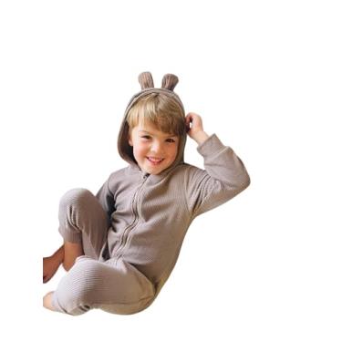 Imagem de Macaquinho de algodão para bebês e crianças pequenas, roupas para recém-nascidos, meninos, meninas, com zíper, macacão de manga comprida, macacão com capuz, fantasia de chá de bebê, adereço para foto