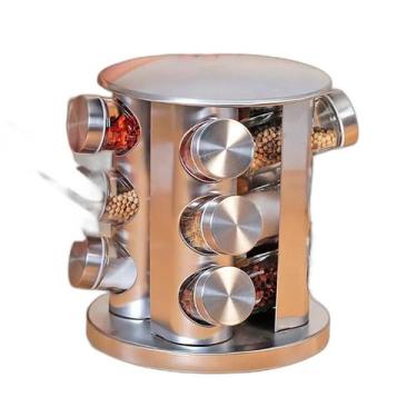 Imagem de Conjunto Porta Condimento Vidro Giratório Tampa Inox Cozinha - Bellato