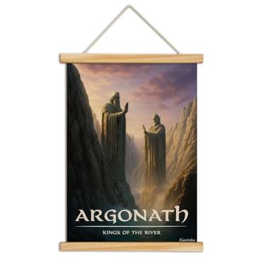 Imagem de XIAOAIKA Arte de parede de fantasia River Guardians, pôster em tela do monumento do rei da pedra com moldura de madeira maciça, impressão suspensa para fãs de marcos míticos e reinos de fantasia, 40,6