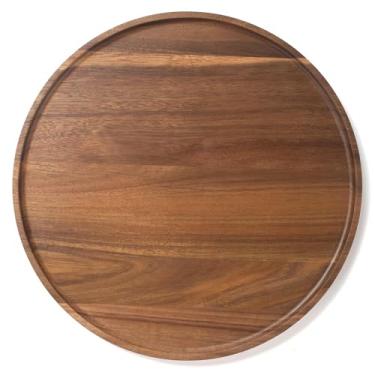 Imagem de Bandeja de madeira redonda, bandeja decorativa de madeira de acácia para mesa de café e decoração de casa, tábua de charcutaria de aperitivo de madeira para bancada de cozinha (30 cm)