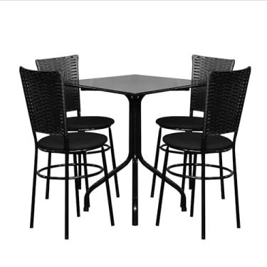 Imagem de Conjunto Mesa Quadrada 70cm Preta com 4 Cadeiras Junco