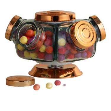 Imagem de VIDRO&DECOR Baleiro Giratório De Vidro Bomboniere Decoração 5 Gomos Retrô (Cobre)