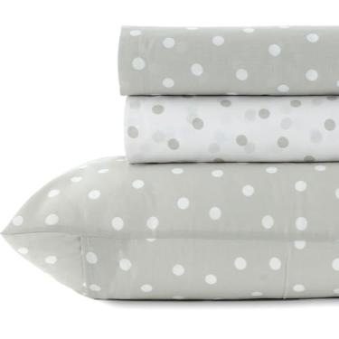 Imagem de Jogo de Lençol Solteiro Kacyumara New Innovi 180 Fios 100% Algodão Estampado Cama 3 Peças (Poa Nick - Bolinhas Cinza)