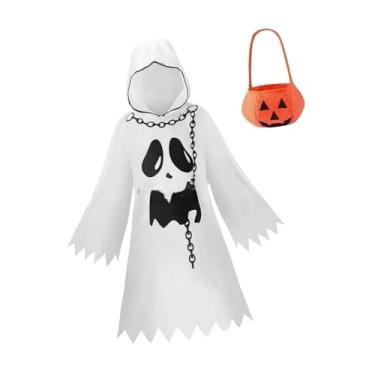 Imagem de oshhni Fantasia de fantasma branca de Halloween, capa longa fofa, traje de terror, capa para baile de máscaras, 140cm