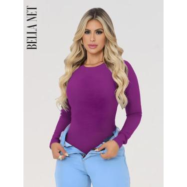 Imagem de Body Collant Feminino Básico Manga Longa Anarruga Moda Blogueira Casua