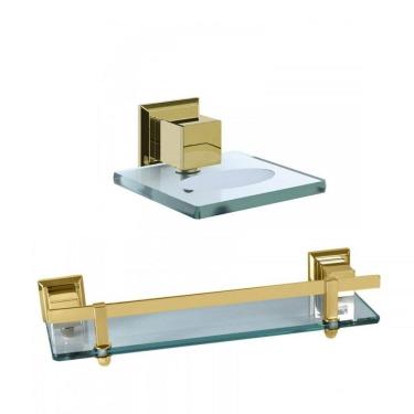 Imagem de Kit Saboneteira e 1 Porta Shampoo com Haste  Ducon Metais Gold