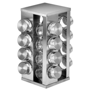 Imagem de Porta Condimentos Giratório 16 Peças em Aço Inox Uny Home