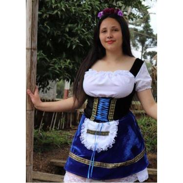 Imagem de Vestido Frida Feminino Alema Veludo Azul com avental - Princesa Urbana