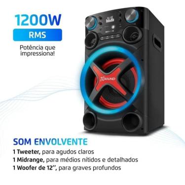 Imagem de Caixa de Som Mondial Bluetooth 5.3 com Luzes e Entrada para Microfone 1200W RMS APP - TM-1200