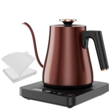 Imagem de Chaleira elétrica Smart Gooseneck com controle de temperatura e mantenha-se aquecido, fervura rápida de 1000 watts, aço inoxidável de 1,0 litro, chaleira de café/chá sem BPA, desligamento automático