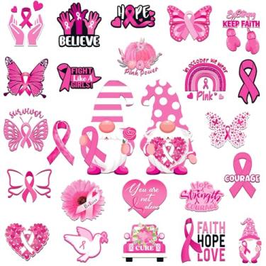 Imagem de Xuhal 25 peças de ímãs de conscientização do câncer de mama decoração fita rosa gnomo borboleta flor amor decorativo geladeira adesivos magnéticos para caixa de correio carro metal decoração de porta
