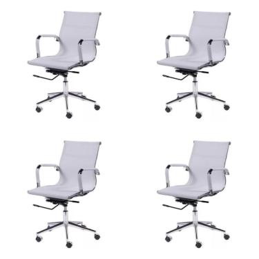 Imagem de Conjunto 4 Cadeiras De Escritório Com Rodízios Tela Baixa Or Design Branco