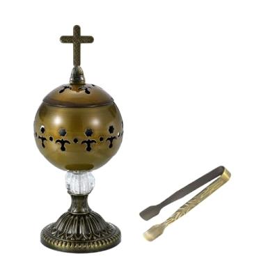 Imagem de Queimador de incenso tradicional – incensário de carvão de bronze com clipe – suporte de resina de aromaterapia para igreja, meditação, ioga e casa