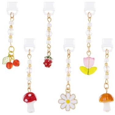 Imagem de TAKEALOOKO Pingente de plugue de poeira para Kindle – Pacote com 6 pingentes de cogumelo morango para Kindle E-Reader, presente para leitores, amantes de livros, mulheres, mães e amigas, porta de