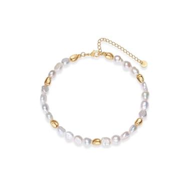 Imagem de PAVOI Tornozeleira feminina banhada a ouro 14K com pérolas de água doce e detalhe de minicarro, 9" + 2" extender, Ouro amarelo, Pérola