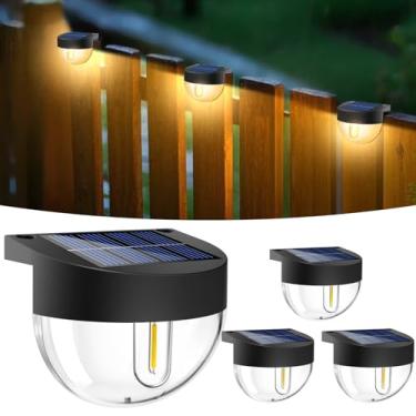Imagem de btfarm Pacote com 4 luzes solares para cerca de LED à prova d'água, luzes de deck retrô alimentadas por energia solar, luz solar para varanda externa, varanda, escada, jardim, pátio, decoração, branco