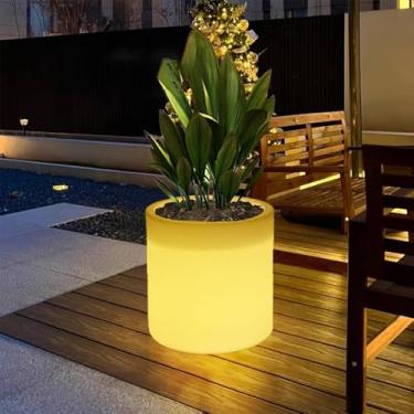 Imagem de Vaso de vaso de LED cilíndrico de 40,6 cm para uso externo, grande vaso de flores de LED recarregável com controle remoto, plantadores de luz RGB que mudam de cor, balde de gelo versátil, plantador