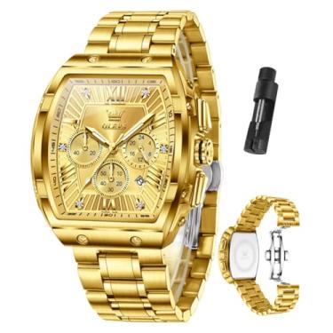 Imagem de OLEVS Relógios masculinos de luxo com mostrador grande, aço inoxidável, clássico, à prova d'água, analógico, quartzo, relógio de pulso masculino com cronógrafo, multifunções, relógio social para