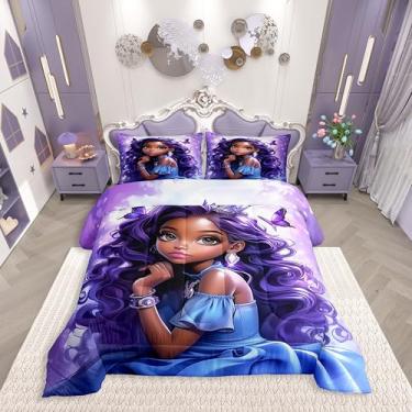 Imagem de Erosebridal Conjunto de cama para meninas africanas, preto e mágico, para crianças, meninos e meninas, conjunto de edredom de princesa americana para todas as estações, conjunto de edredom com