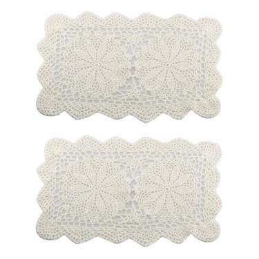 Imagem de TAODAN 2 peças de jogo americano reutilizável bege crochê algodão 43 x 24 cm lavável tapete decorativo adequado para pentear/mesa lateral