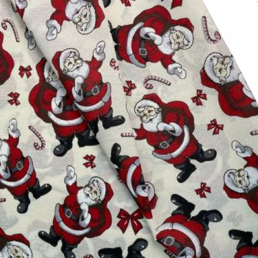 Imagem de Tecido Alaska Natalino Estampado, Bege com Papai Noel 150cm,para Artesanato e Decoração (3 metros)
