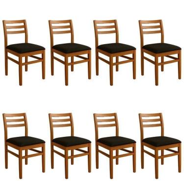 Imagem de Kit 8 Cadeiras para Sala de Jantar em Madeira Maciça Diamante Mel/Preto