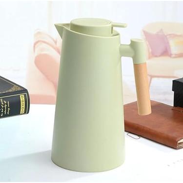 Imagem de Garrafa Térmica com Termômetro LED, 1 Litro, Design Moderno, Cabo de Madeira, para Chá e Café (Verde Claro)