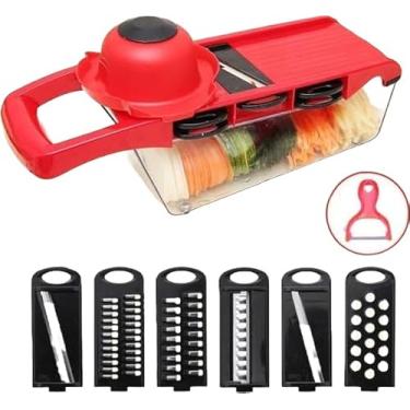 Imagem de Fatiador e ralador profissional de legumes Mandoline com cesta de drenagem, ferramenta de cozinha multifuncional para frutas e legumes