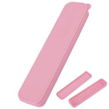 Imagem de CRASPIRE Estojo para utensílios de viagem, portátil, talheres, utensílios, reutilizável, rosa, estojo organizador com tampa, estojo organizador de plástico, para kit de talheres, acampamento, garfo