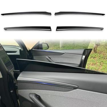 Imagem de YJMOTOR Ajuste Tesla Modelo Y Juniper Forint Painel de Porta Guarnição para 2025 2026 Modelo Y Juniper Porta Traseira Interior Painel de Braço Acessórios Decorativos 4 Peças (Preto Fosco)