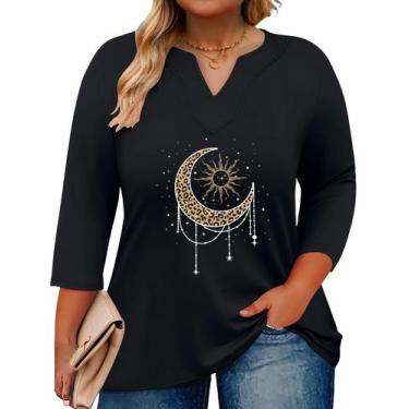 Imagem de Blusa túnica feminina Romanstii, tamanho grande, estampa Sun Moon