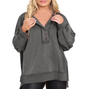 Imagem de Moletom feminino Eytino Plus Size Button Henley, cinza 2X