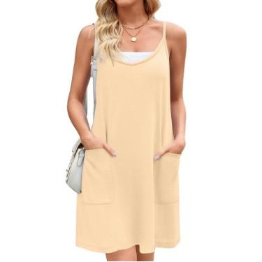 Imagem de Vestido Zeagoo Summer Mini, sem mangas, casual, casual, feminino, bege