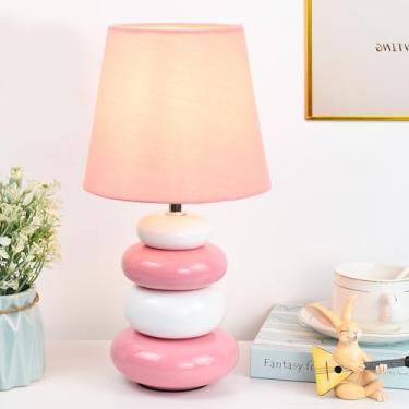 Imagem de Lampwell Ange Candeeiro de mesa pequeno rosa para sala de estar como luminária de mesa de cabeceira para quarto, luminária de mesa noturna infantil de cerâmica moderna, Φ16,5 × A 30,5 cm, lâmpada