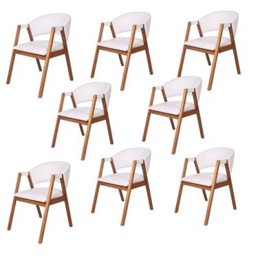 Imagem de Kit 8 Cadeiras Madeira Eucalipto Estofada Courino Hibisco Branco / Amêndoa